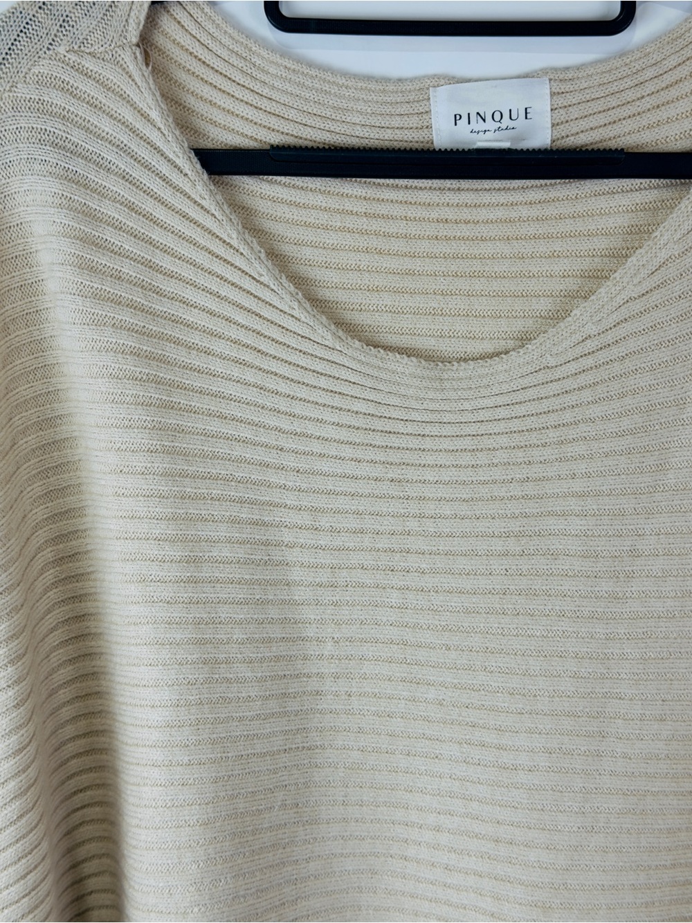 Pinque Cream Ribbed Scoop-Neck Sweater - Picture 2 of 10